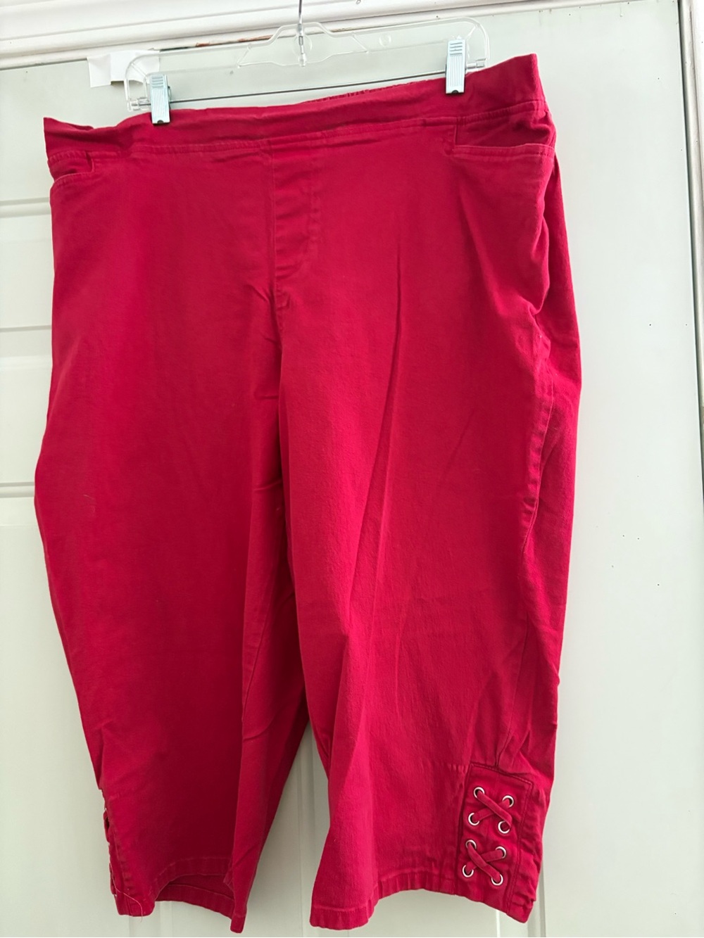 Red Lace-Up Capri Pants